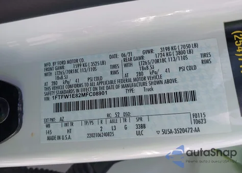 2021 Ford F-150 Lariat from USA, damaged, VIN 1FTFW1E82MFC08901